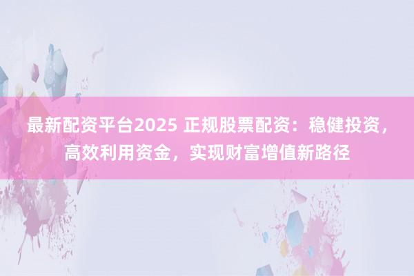 最新配资平台2025 正规股票配资：稳健投资，高效利用资金，实现财富增值新路径